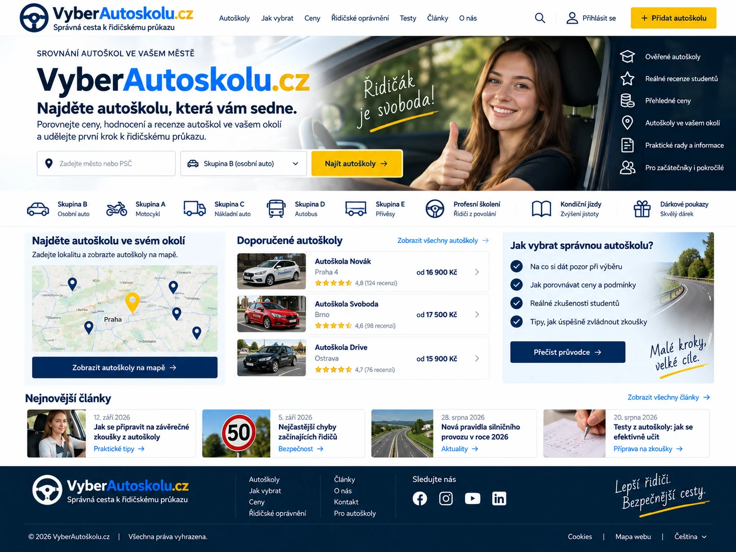 Ilustrační návrh katalogu a srovnávače autoškol VyberAutoskolu.cz